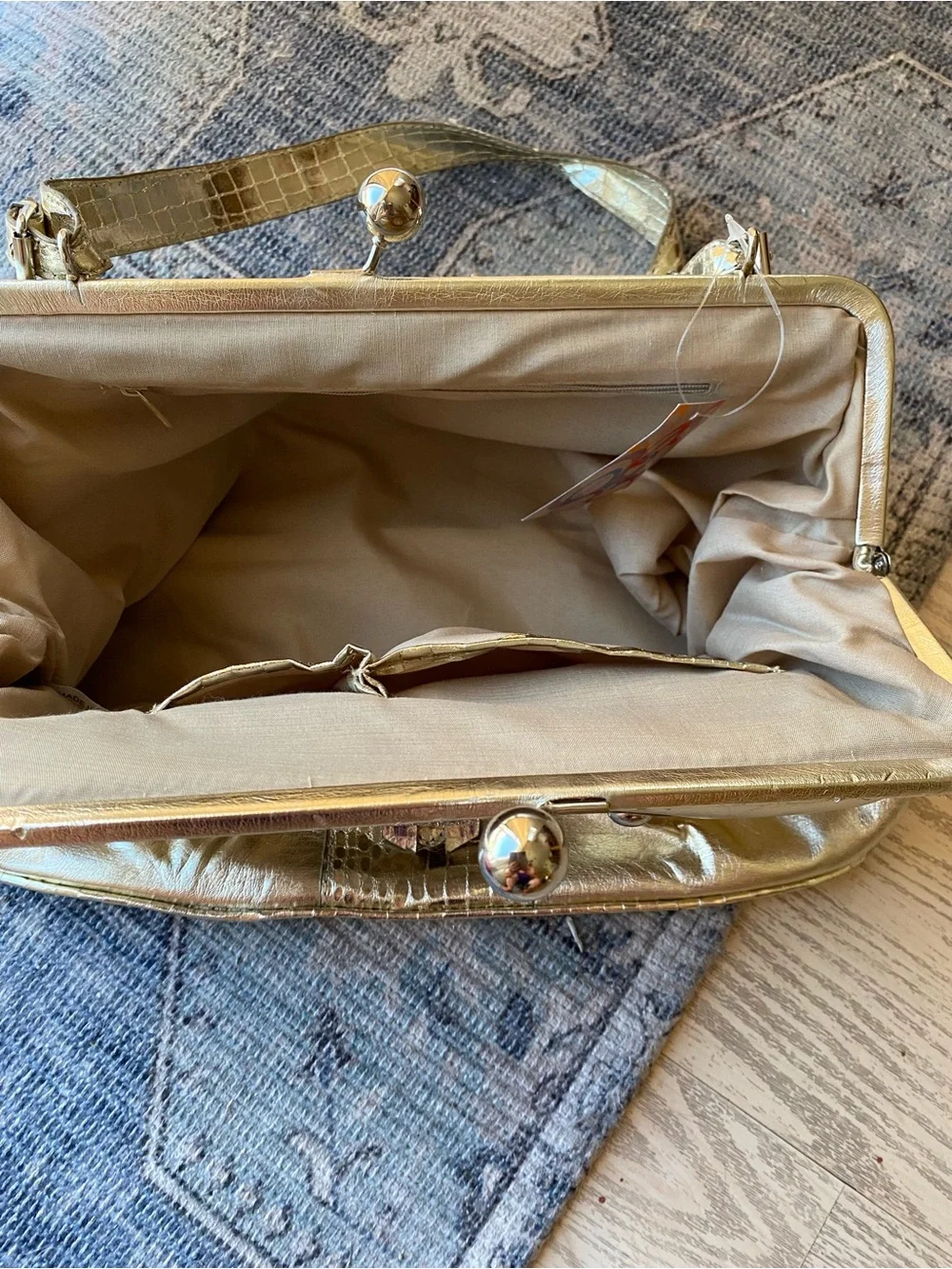 Metallic Gold Crown-Embellished Women’s Shoulder Bag